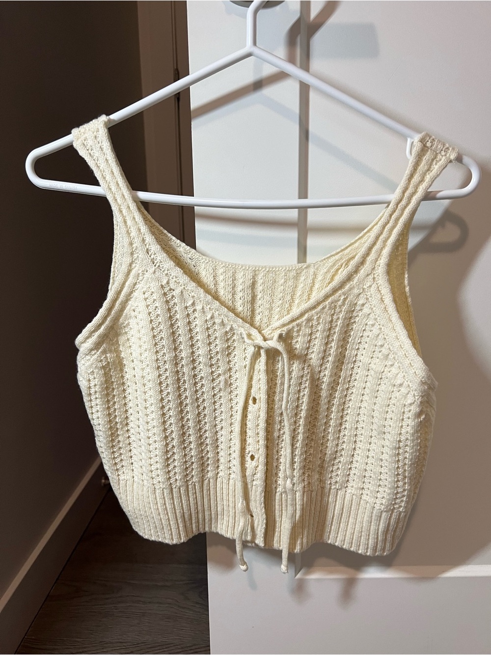 Cream Knit Tie-Front Tank Top - Unbranded